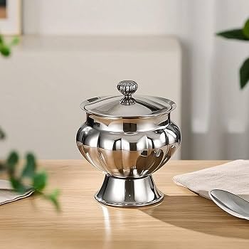 Sucrier en inox poli – Design élégant sur pied